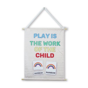 Spiel ist die Arbeit des Kindes Wandbehang Poster, Banner, Montessori-Slogan, Spielzimmer-Banner, Spielzimmer-Slogan-Poster, Kinderzimmerdekor