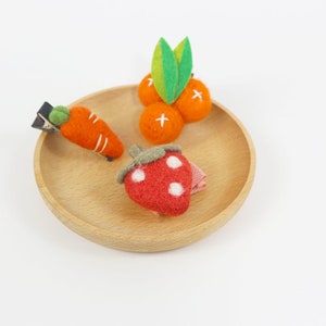 Wool Felt hair clips,handmade hair accessories,fruit veggie hair clips,strawberry oranges carrot hair clip,felt pom hair clips,girls gift