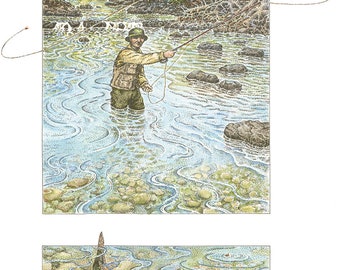 Trout Stream, Giclee Print from original watercolor and ink drawing