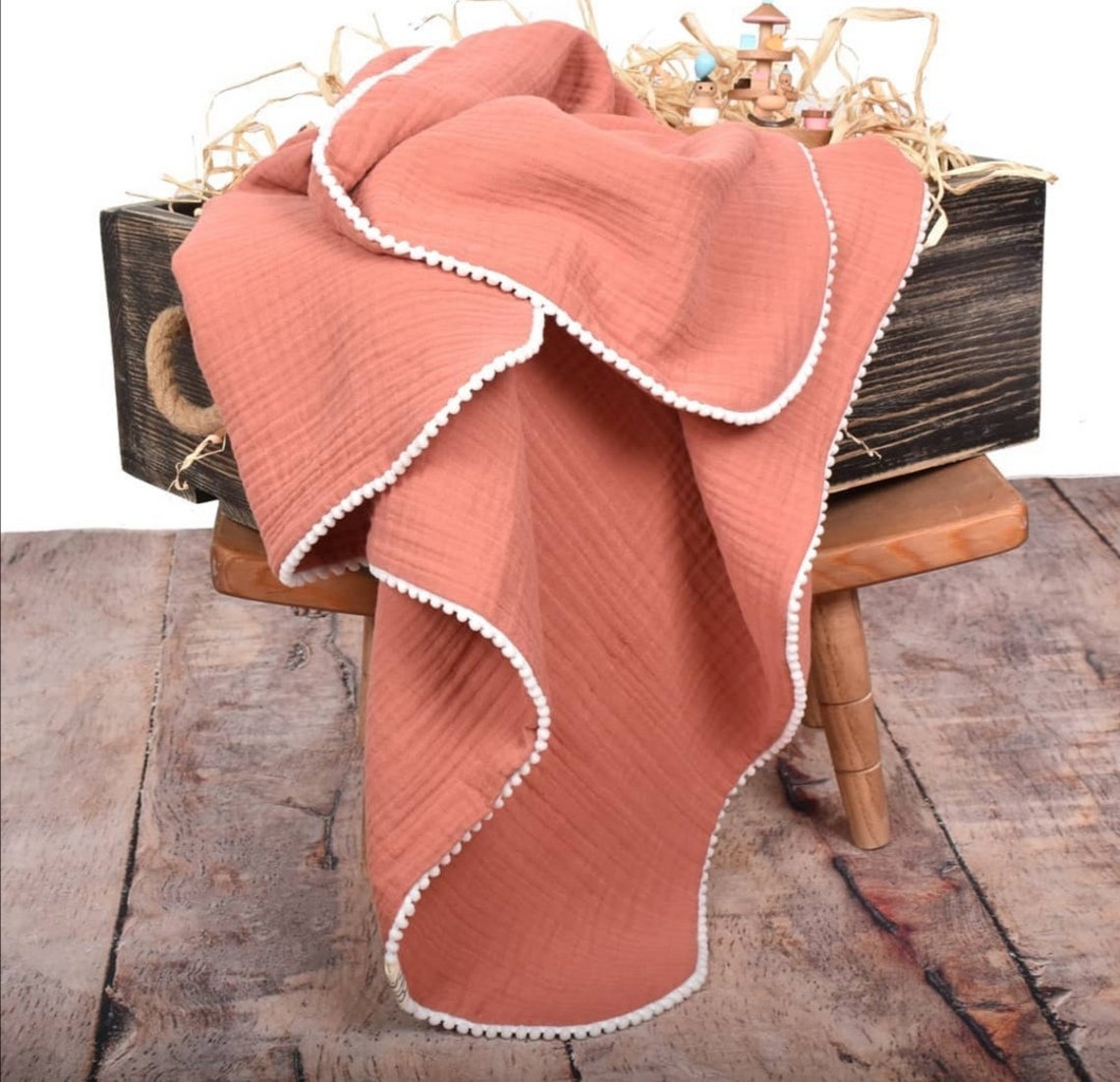 Organic 4 Layer Cotton Pom Pom Blanket Pom pom Muslin Etsy