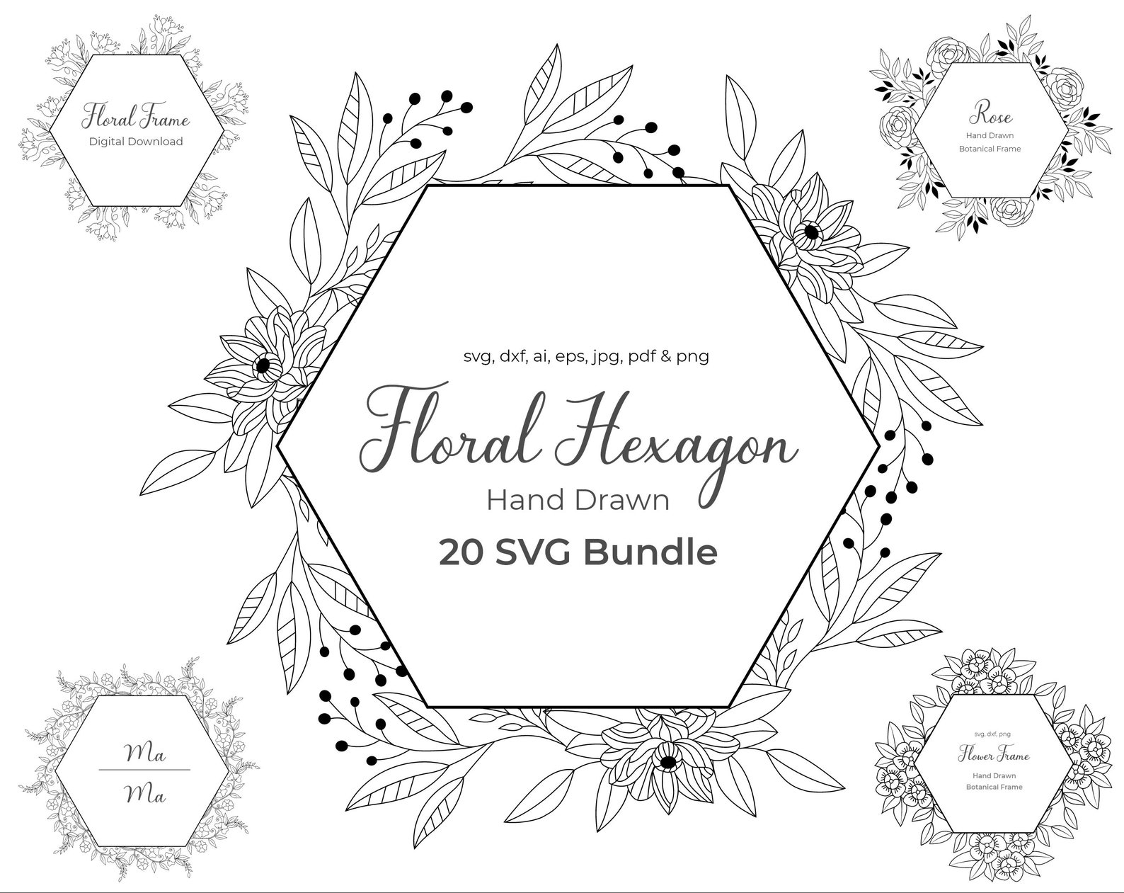 Download Floral Hexagon Frame SVG Floral Hexagon SVG Bundle Floral | Etsy