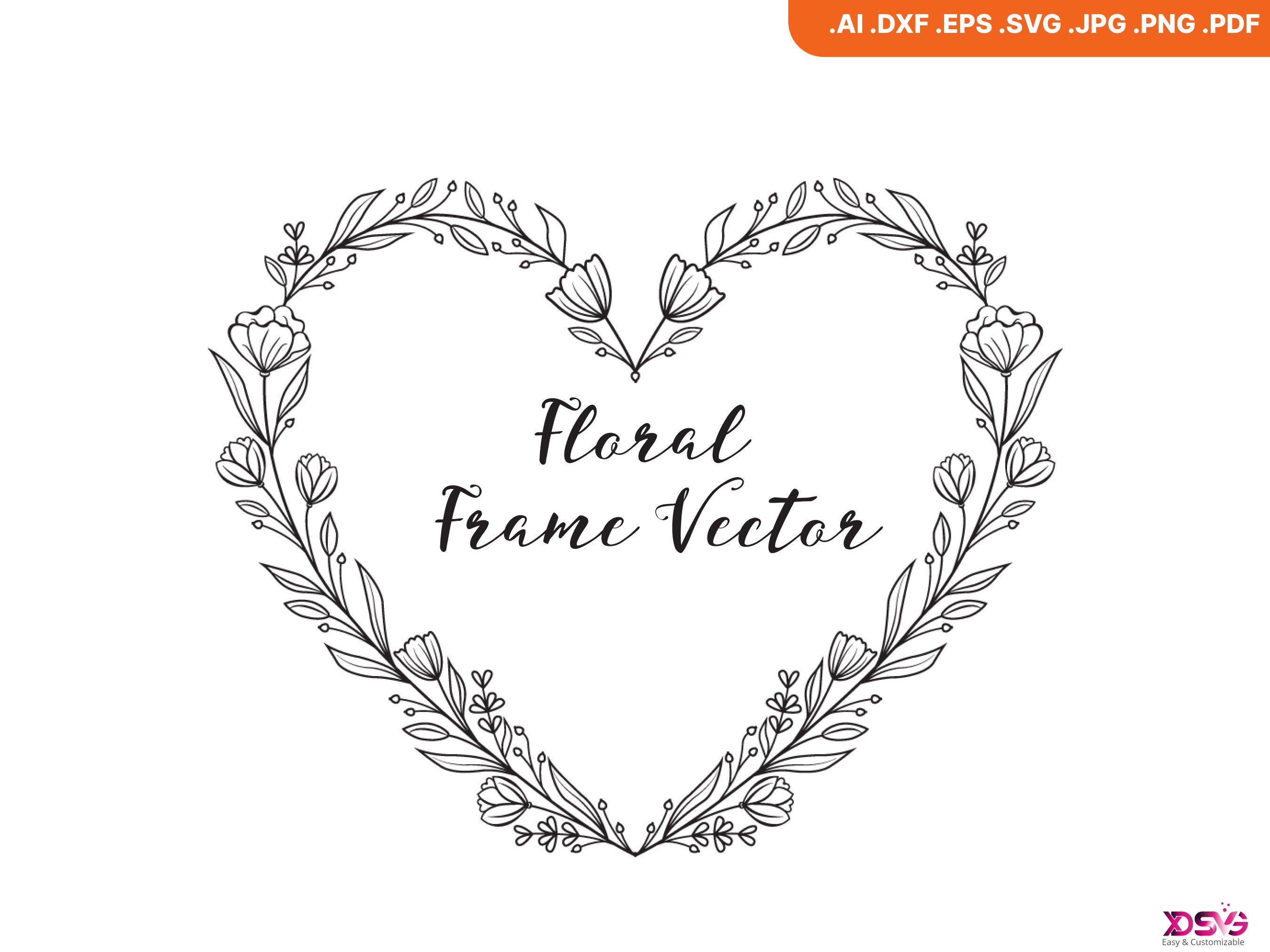 Floral Heart Wreath SVG, Hand Drawn Flower Frame SVG Bundle, Silhouette ...