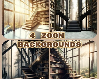 Zoom Home Cozy Office Background / Zoom Background Office /Fondo digital / Fondo virtual / Zoom / Telón de fondo / Paquete de 4