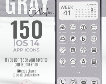 Gray iOS14 App Icons | iPhone Icon | HomeScreen Icons | Aesthetic | App Cover|  App Pack | Widgetsmith | Personalized icons