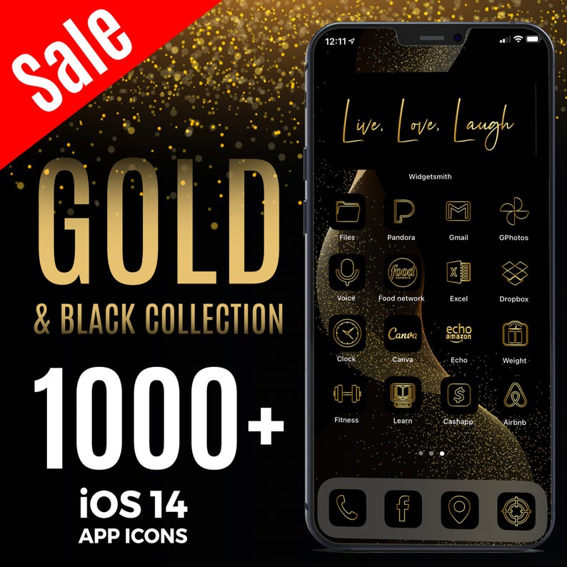 Black And Gold Ios14 App Icons 1000 Iphone Icon Etsy