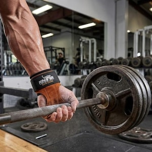 Leather Weightlifting Grips – Double Padded Palm Protection, Lifting Straps image 1