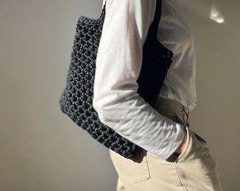 Crochet tote bag | Modern crochet shoulder bag | Everyday hand bag| | Aesthetic tote | Black bag for women | Evening handbag | Knitted bag