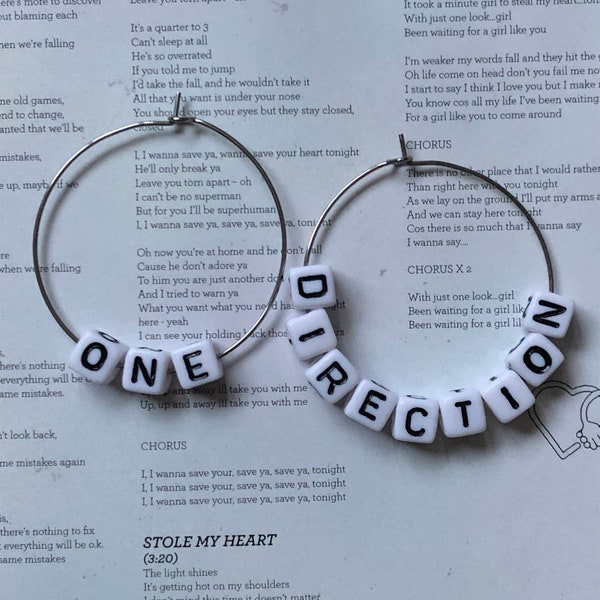 Handmade One Direction hoop earrings