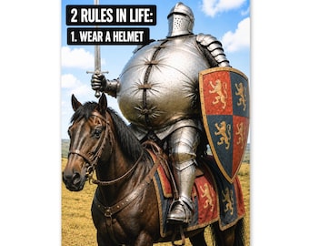 Funny Knight Birthday (4" X 6") Greeting Card | 2 Rules in Life Wear a Helmet | Never Fart in Armor | Medieval Humor Birthday Card