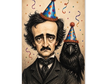 Poe-Posterously Fun Birthday Greeting Card, Raven Birthday Card, Literary Birthday Card, Gothic Humor Gift