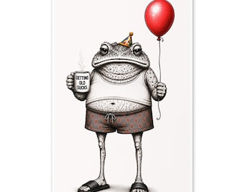 Grumpy Frog Birthday Card | Coffee Lover, Sarcastic Humor Greeting (4" x 6")