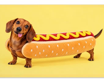 Funny Dachshund Postcard, XL Weenie Dog Hot Dog Costume, Wiener Dog Card, Funny Doxie Gift
