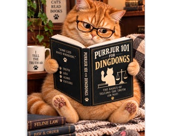 Purrjur 101 for Dingdongs, Funny Cat Postcard, Orange Tabby Cat Card, Funny Cat Lover Gift, Cute Reading Cat Postcard