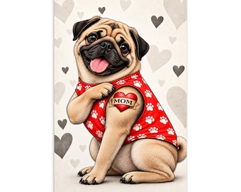 Pug Mom Tattoo Postcard, Funny Pug Mom Gift, Cute Dog Mom Postcard