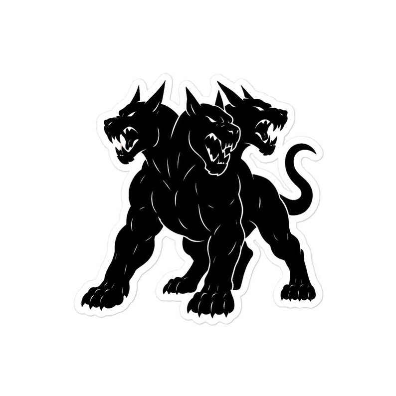 Cerberus Greek Mythology Sticker, Three-headed Dog Monster Decal, Black ...