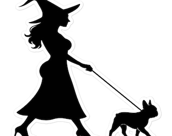 Heks die loopt, Franse bulldog sticker, Halloween sticker