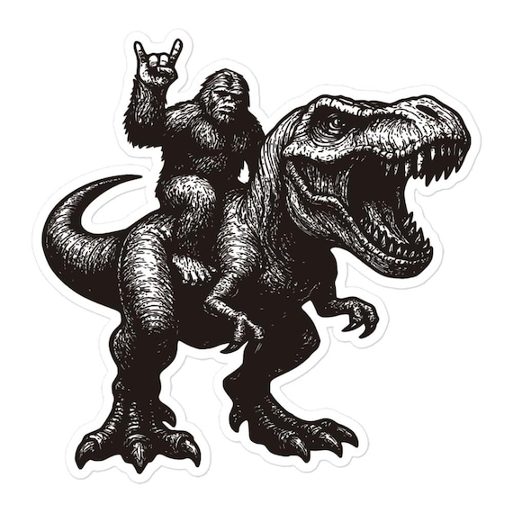 Bigfoot Riding T Rex Sticker - Etsy
