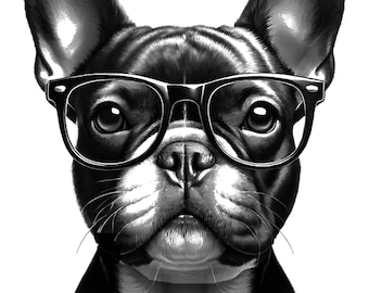 Bulldog Francés Con Gafas Png, Png Transparente, Bulldog Francés Png, Descarga Instantánea Png, Frenchie Png