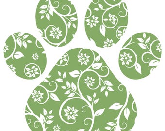 Green Floral Dog Paw, Floral Paw Print Png, Instant Download, Transparent Png, Paw Png, Paw Floral Print