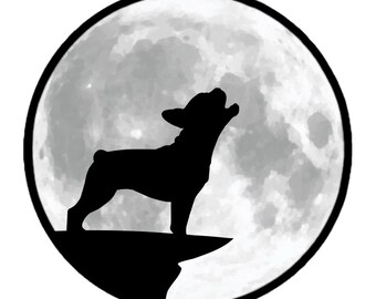 Volle maan huilende Franse Bulldog, Franse Bulldog, Volle maan, Halloween-sticker, Franse Bulldog-sticker, Franse Bulldog-moeder