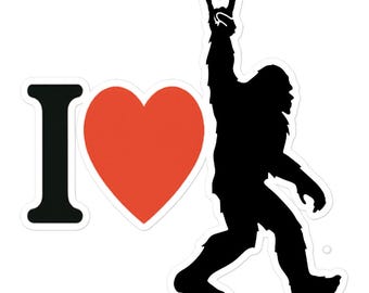 I Love Bigfoot Rock On Sticker, I Love Sasquatch Rock On Sticker