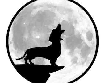 Full Moon Howling Dachshund, Dachshund, Full Moon, Halloween Sticker, Dachshund Sticker, Dachshund Mom, Dachshund Mama, Wiener Dog