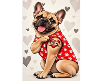 French Bulldog Mom Tattoo Postcard, Funny Frenchie Mom Gift, Cute Dog Mom Postcard