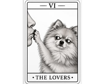 The Lovers Pomeranian Tarot Postcard, Funny Pom Card, Pomeranian Lover Gift