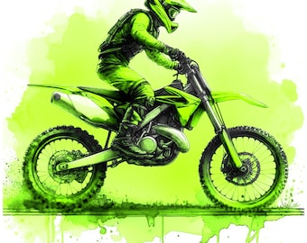 Watercolor Dirt Bike Rider Green, Transparent Png, Dirtbike Png, Dirt Bike Png, Offroad Png, Instant Download Png, Digital Download