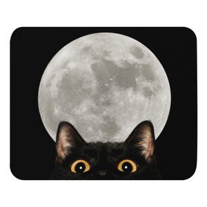 Gluren zwarte kat volle maan muismat