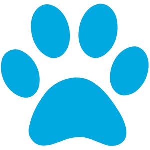 Op de afbeelding: Een blauwe voetafdruk met vijf tenen. De voetafdruk is een veelvoorkomend symbool voor huisdieren en dierenliefhebbers.