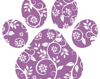 Purple Floral Dog Paw, Floral Paw Print Png, Instant Download, Transparent Png, Paw Png, Paw Floral Print