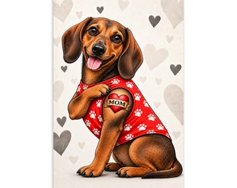 Dachshund Mom Tattoo Postcard, Funny Wiener Dog Mom Gift, Cute Doxie Postcard