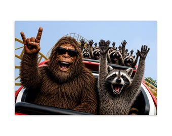 Bigfoot and Raccoons Roller Coaster Postcard