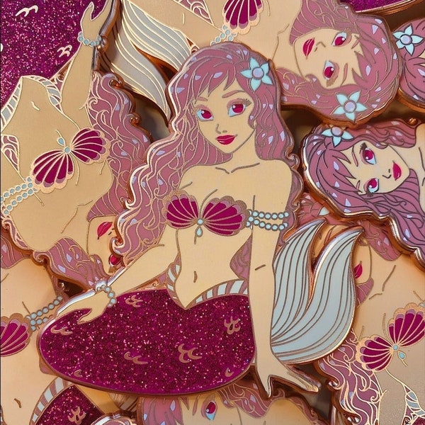 Pink Glitter Mermaid Hard Enamel Pin B-GRADE, SECONDS