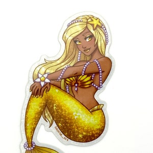 Sticker pailleté holographique sirène jaune scintillant