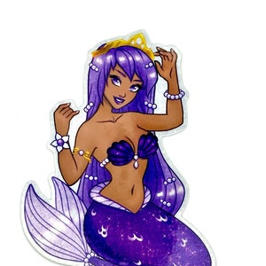 Sticker scintillant holographique sirène violette