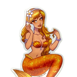 Sticker scintillant holographique sirène orange scintillant