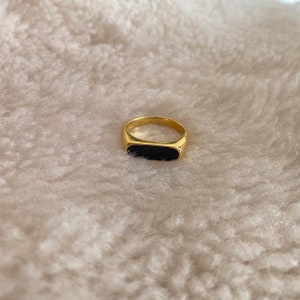 18k gold black enamel ring, black bar ring, black signet ring gold, enamel black ring, stacking ring black band, signet ring, gift for her image 4