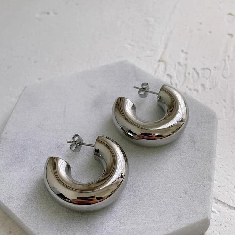 Chunky hoop earrings, thick hoop earrings, Silver hoop earrings, Bold Hoop earrings, large hoop earrings, silver chunky earrings image 5