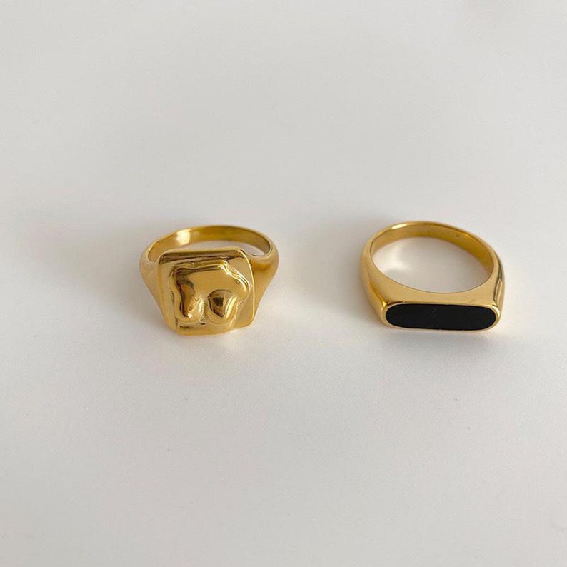 18k gold black enamel ring, black bar ring, black signet ring gold, enamel black ring, stacking ring black band, signet ring, gift for her image 3