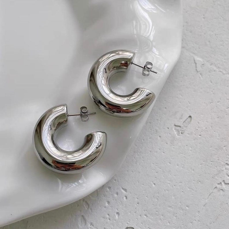 Chunky hoop earrings, thick hoop earrings, Silver hoop earrings, Bold Hoop earrings, large hoop earrings, silver chunky earrings image 7