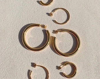 18K Gold Hoop Earrings, Simple Gold Hoop Earrings, Thick Gold Hoop Earrings, Minimal Gold Hoop Earrings, Earrings for Women, Tanrish Free