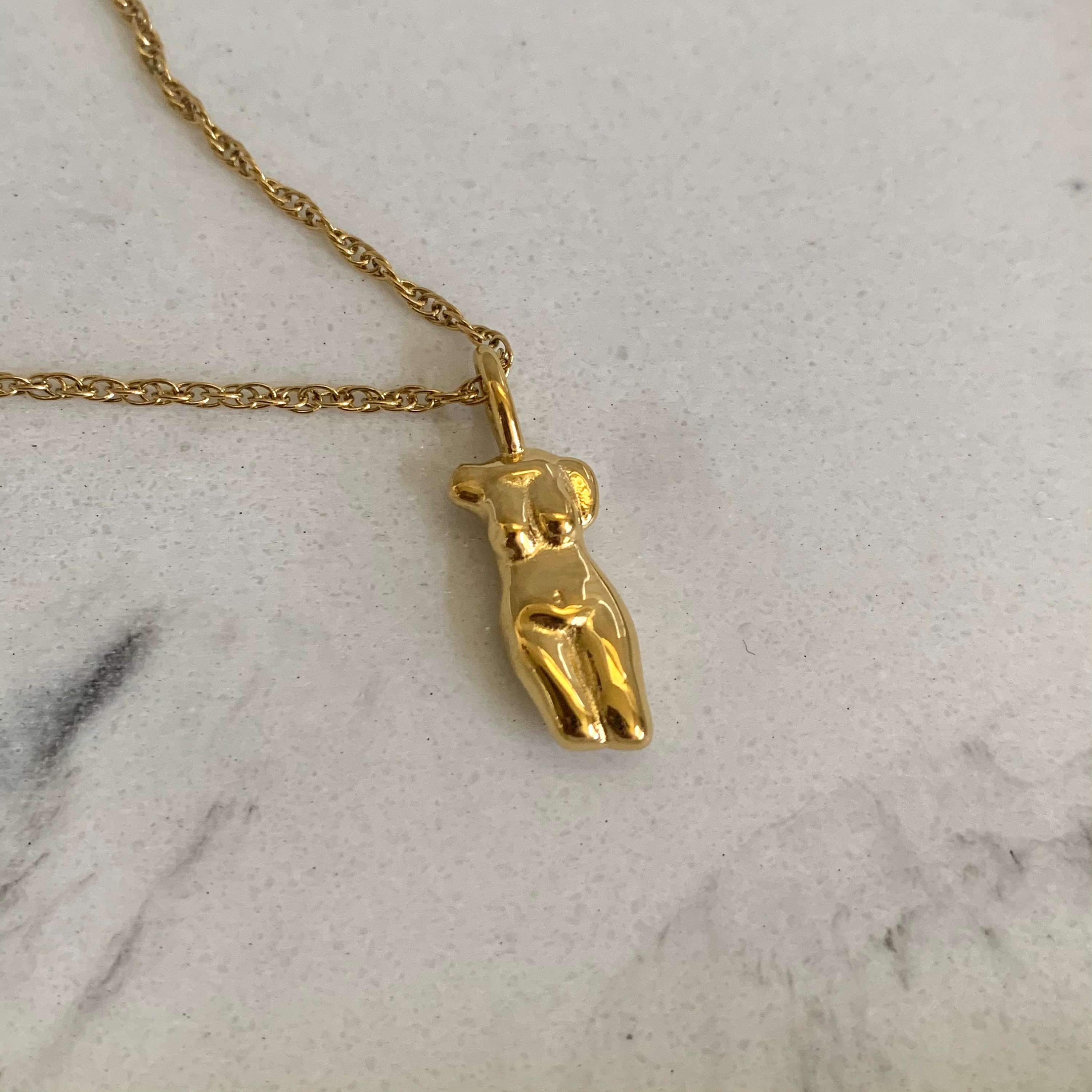 18k Gold Female Silhouette Pendant Necklace, Body Sculpture Necklace