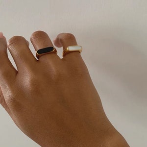 18k gold black enamel ring, black bar ring, black signet ring gold, enamel black ring, stacking ring black band, signet ring, gift for her image 5