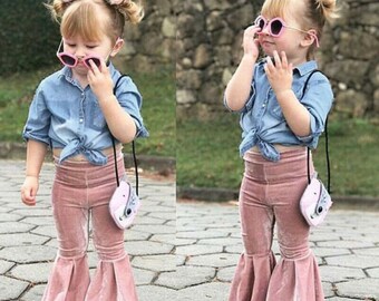 Argeousgor Toddler Flare Pants Outfit Leopard Bell-Bottom Ruffle Leggings Infant Ripped Jeans for Baby Girl