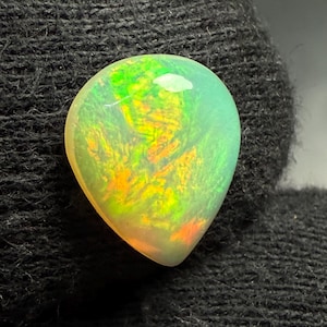 Ethiopian Opal Pear Cabochon: Rainbow Loose Gemstone (13x10x5.5 mm)