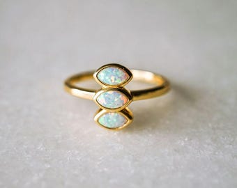 Anillo de ópalo genuino - Anillo de tres piedras en plata de ley 925