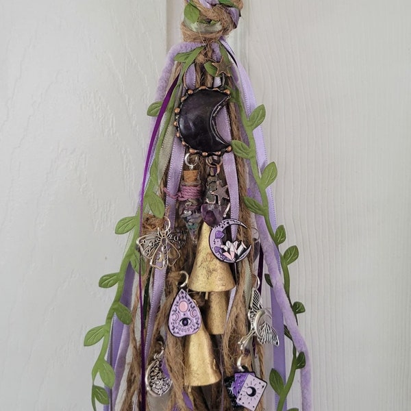 Witches Bells, Lavender Moon Witch Bells: Amethyst Crystal, Wiccan Home Protection