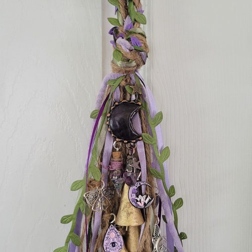 Cloches de sorcière, grelots de sorcière lune lavande : cristal d'améthyste, protection de la maison wicca